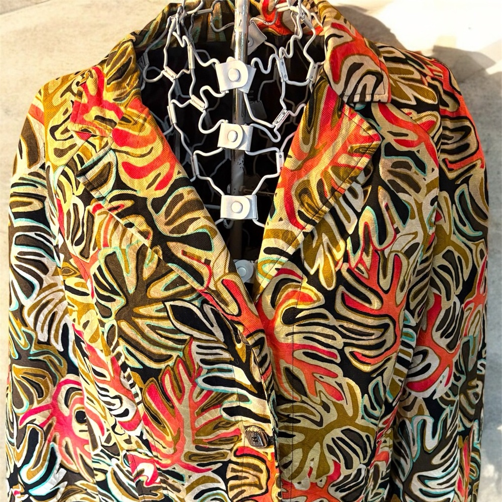 R.Q.T. Tropical Leaf or Tribal Quality Leaf Print Blazer/Jacket Size Women's XL